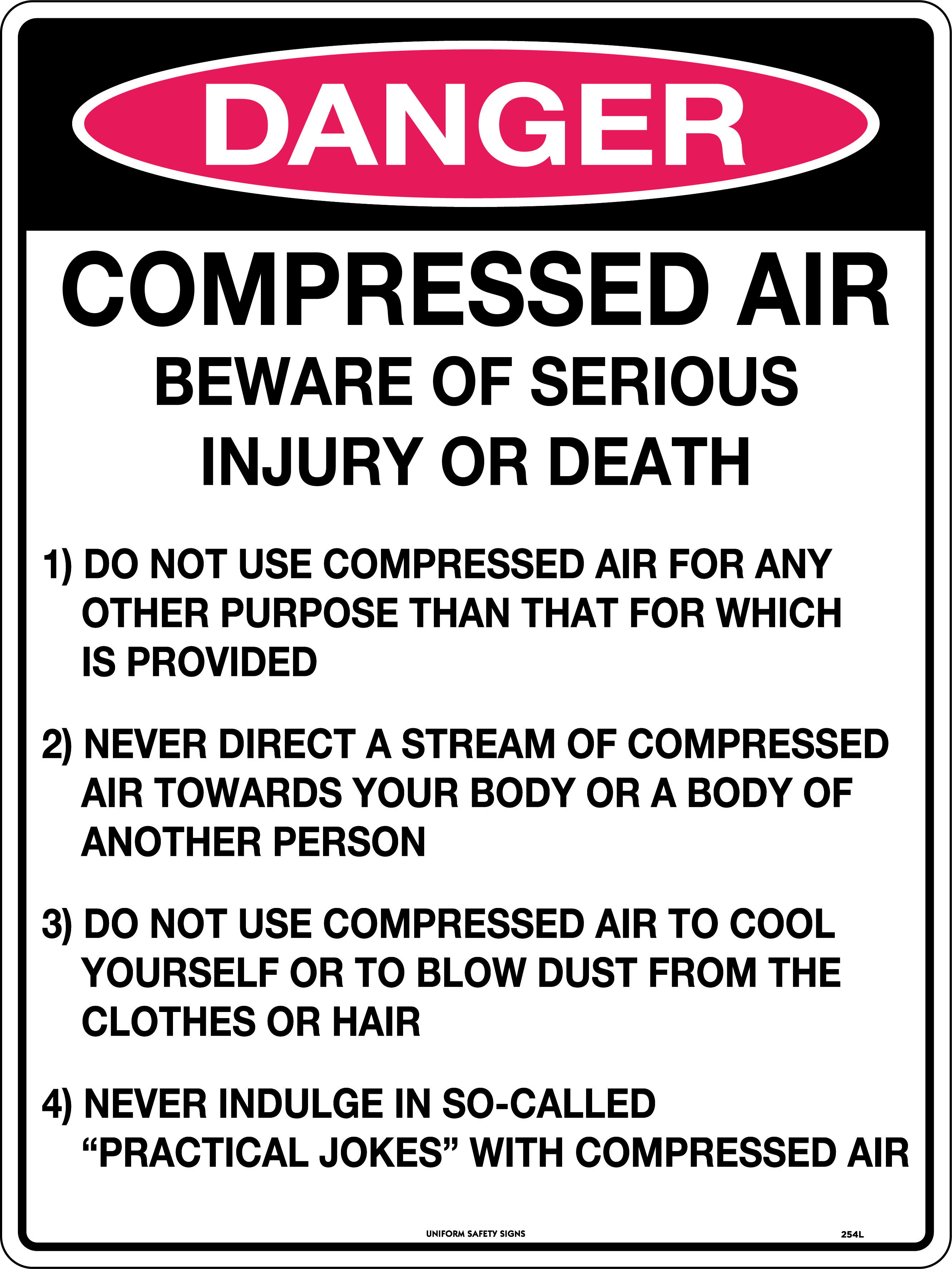 Danger Compressed Air Beware Of Serious Injury Or Death